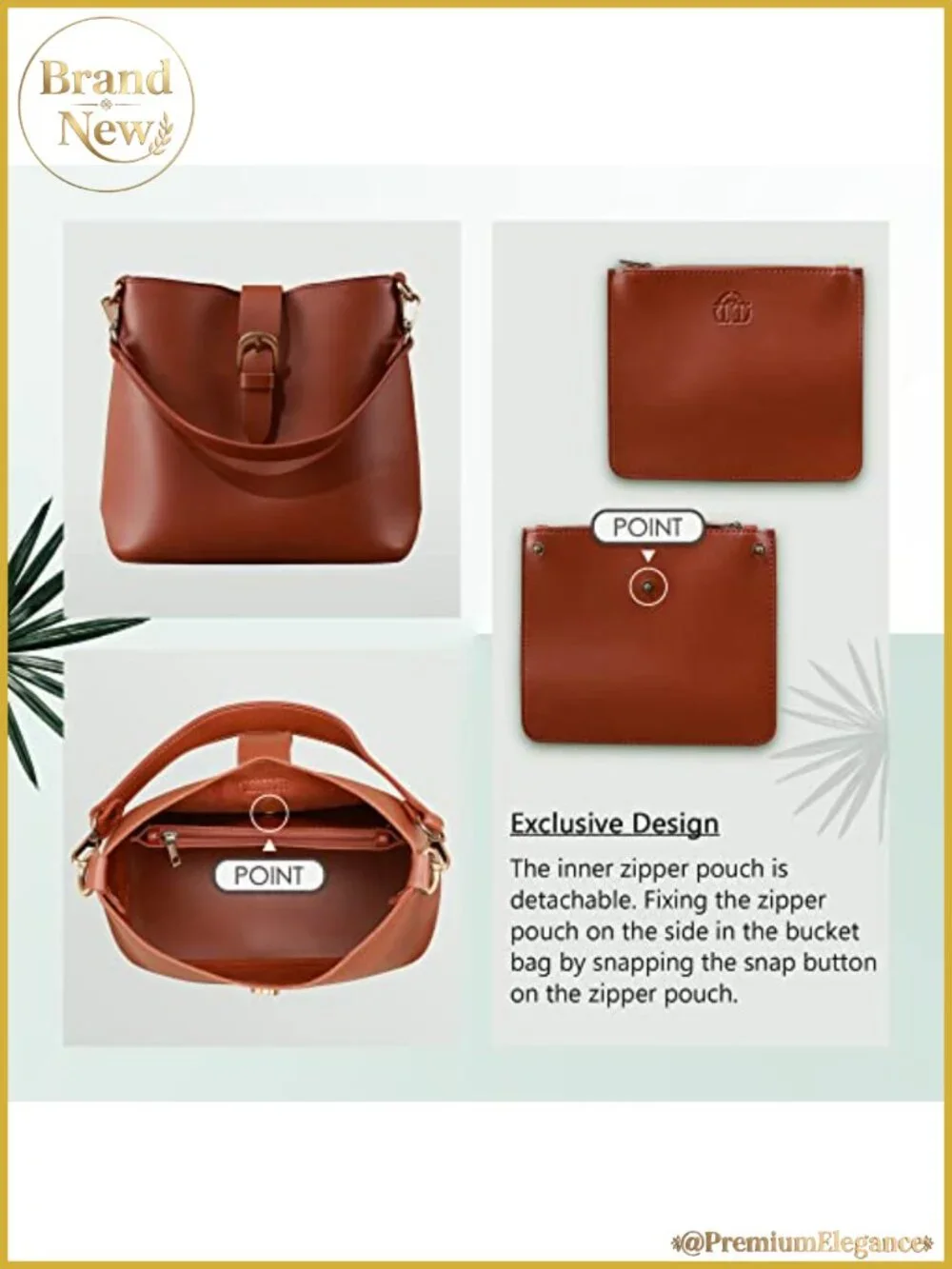 Vegan Leather Bucket Bag Women Hobo Retro Casual Purse Vintage Adjustable Strap